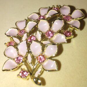 Sarah Coventry Raspberry Ice Brooch Pin Vintage 1962 Enamel Rhinestone Flowers